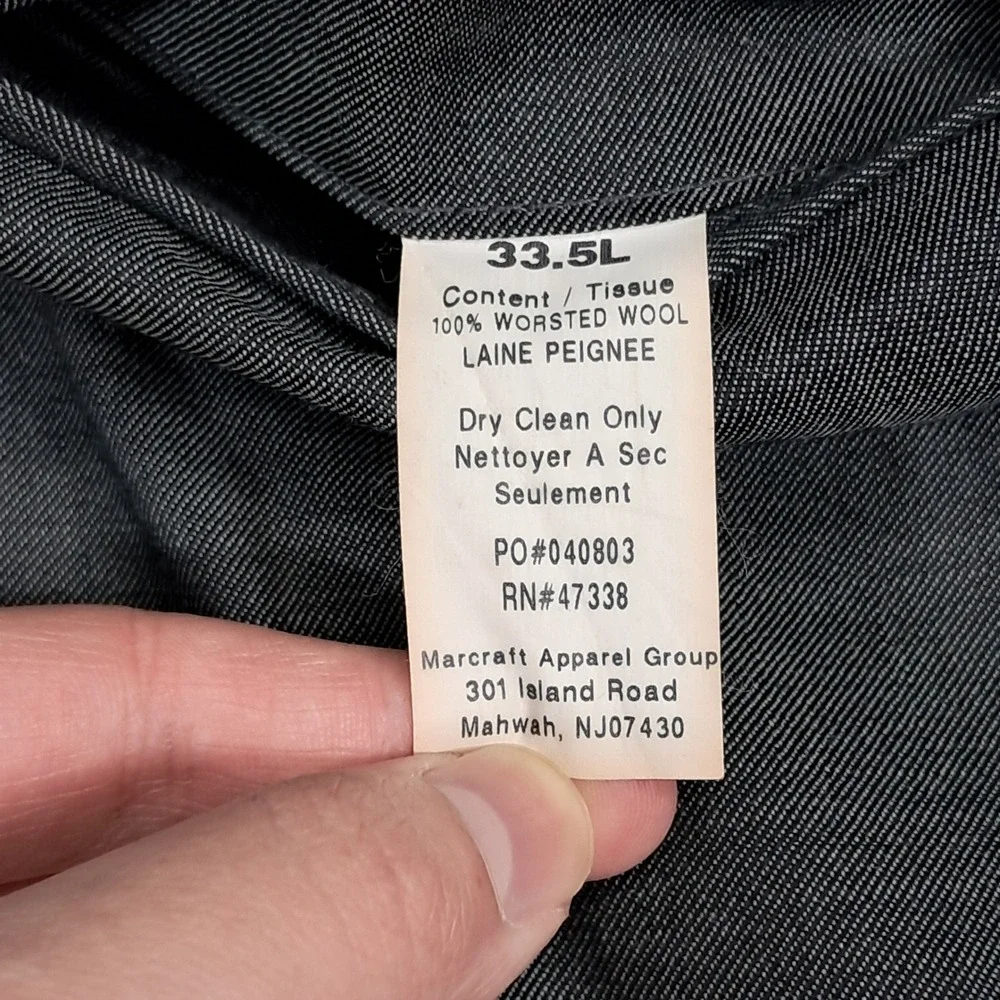 Jones New York Mens 3 Piece Suit 40L Grey‎ 100% Worsted Wool Blazer Vest Pant